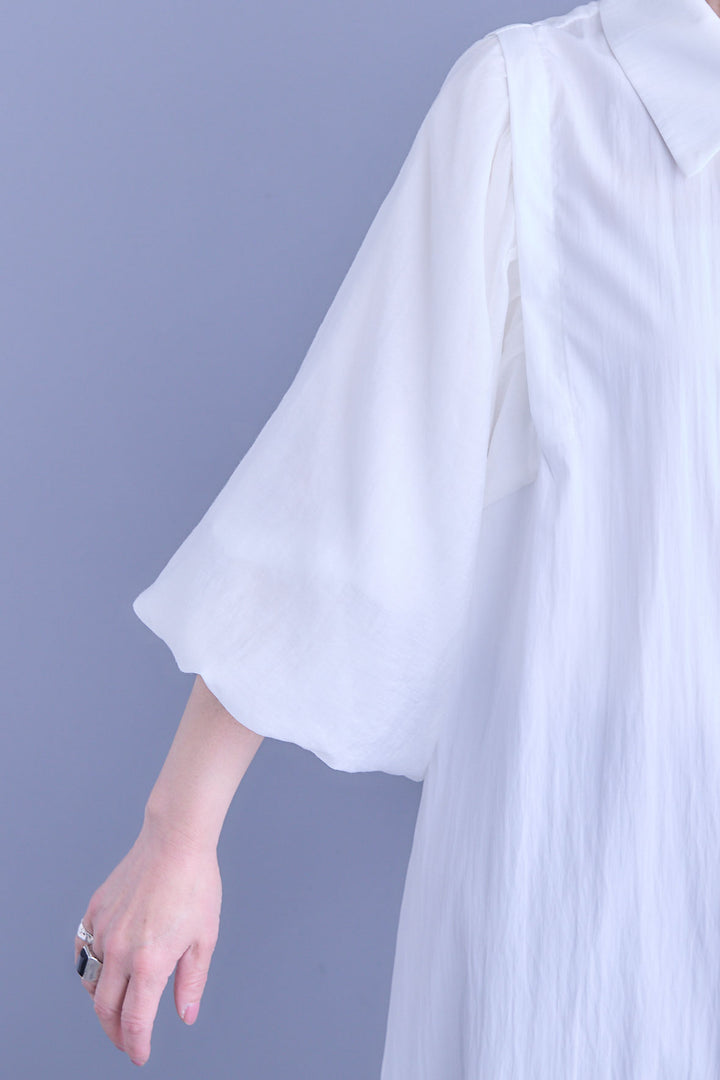 【SET】バルーンスリーブシャツワンピース+2WAYラメサテンプリーツ×シアーティアードチュールスカート(2set)