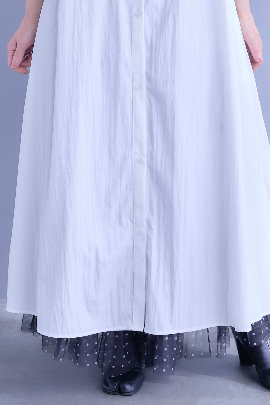 【SET】バルーンスリーブシャツワンピース+2WAYラメサテンプリーツ×シアーティアードチュールスカート(2set)