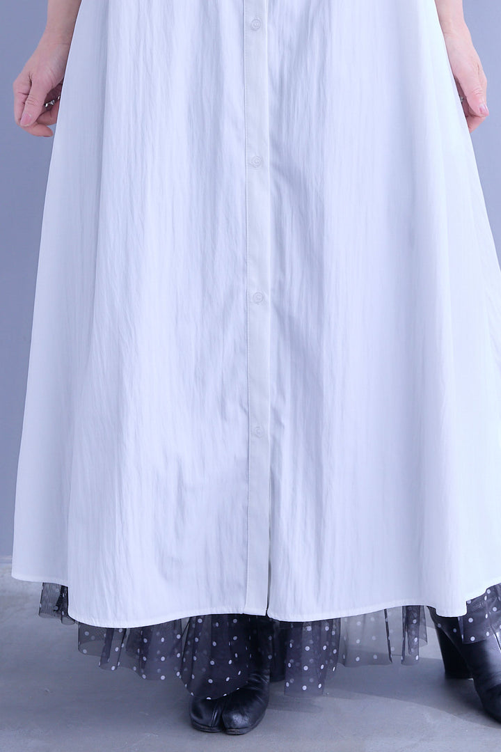 【SET】バルーンスリーブシャツワンピース+2WAYラメサテンプリーツ×シアーティアードチュールスカート(2set)