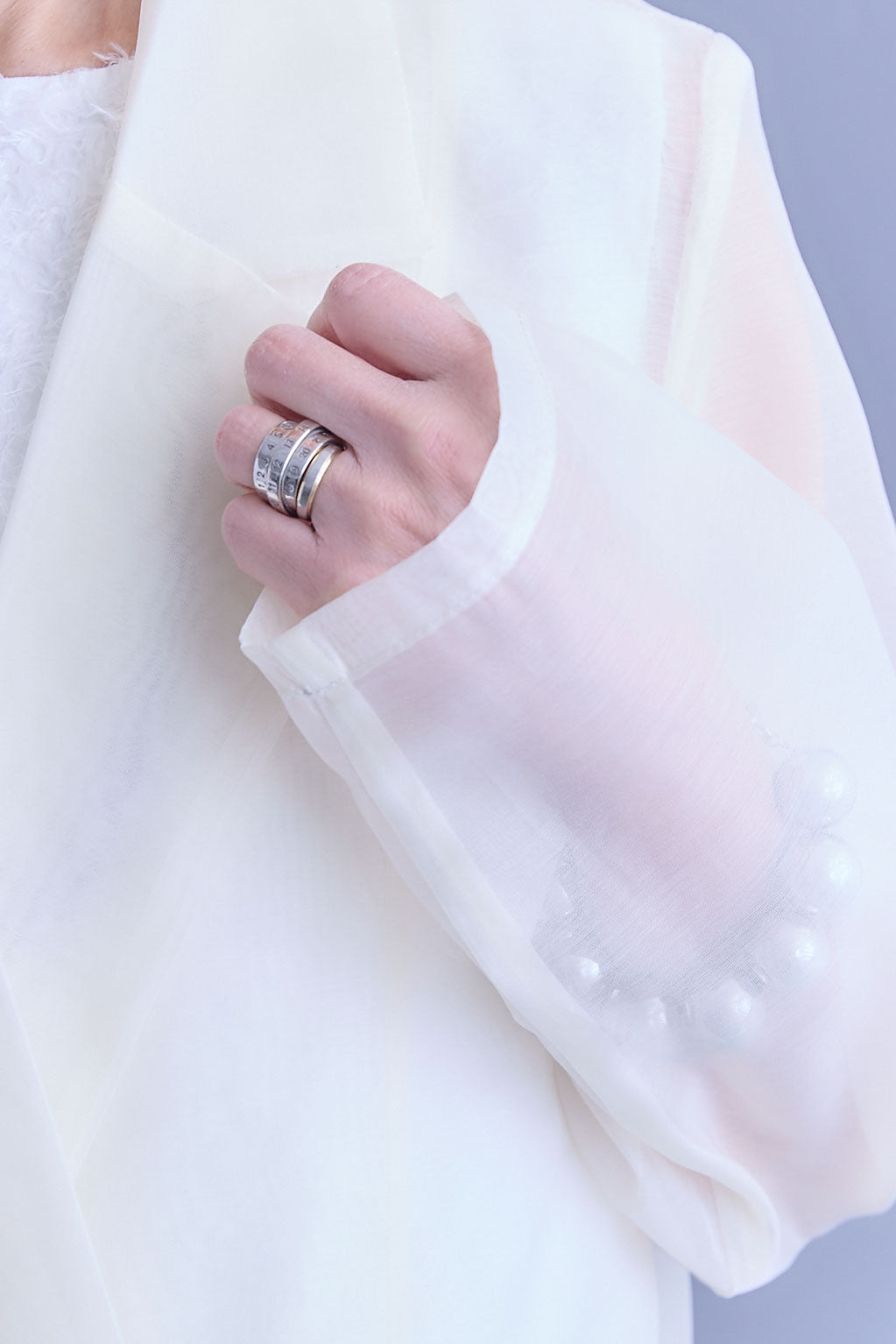 【SET】シアーポプリンダブルテーラードジャケット+ウェーブモチーフスタンドネックブラウス+2WAYラメサテンプリーツ×シアーティアードチュールスカート(3set)