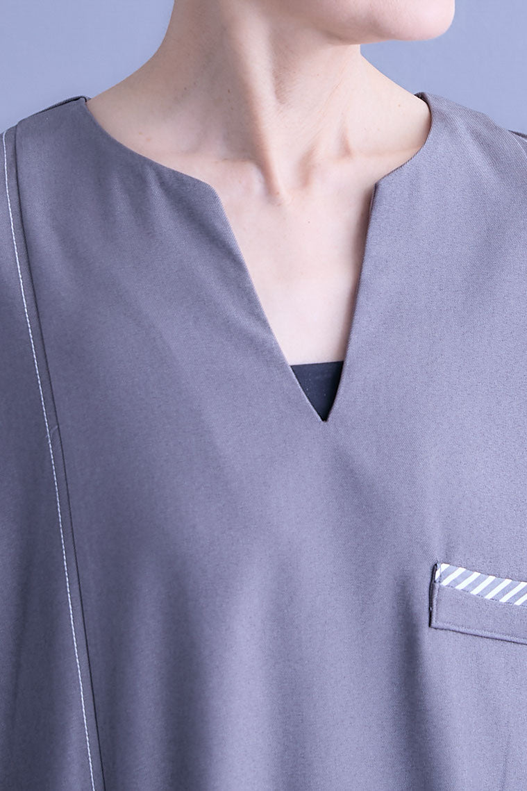 【予約】パイピングデザインスキッパーノースリーブワンピース