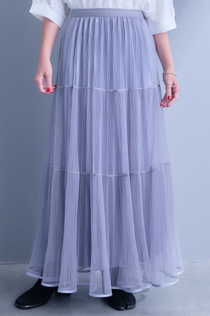 【SET】コットンボイルピンタックエアリーワンピース+2WAYラメサテンプリーツ×シアーティアードチュールスカート(2set)