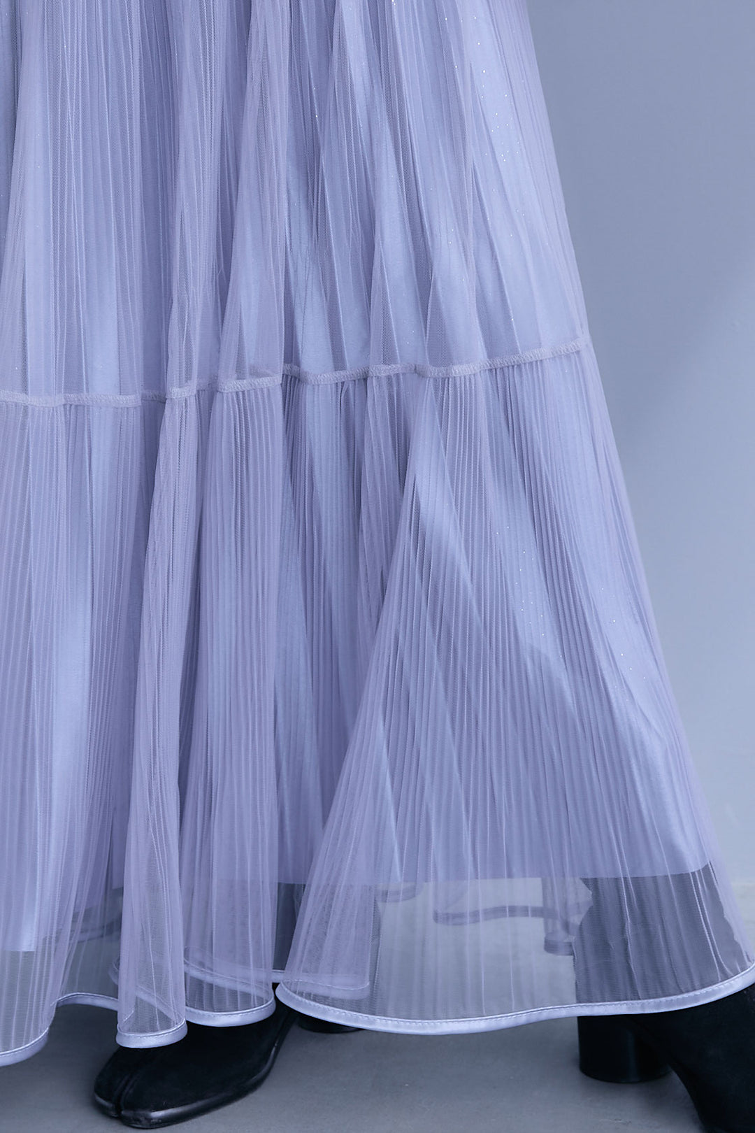 【SET】シアーポプリンダブルテーラードジャケット+ウェーブモチーフスタンドネックブラウス+2WAYラメサテンプリーツ×シアーティアードチュールスカート(3set)