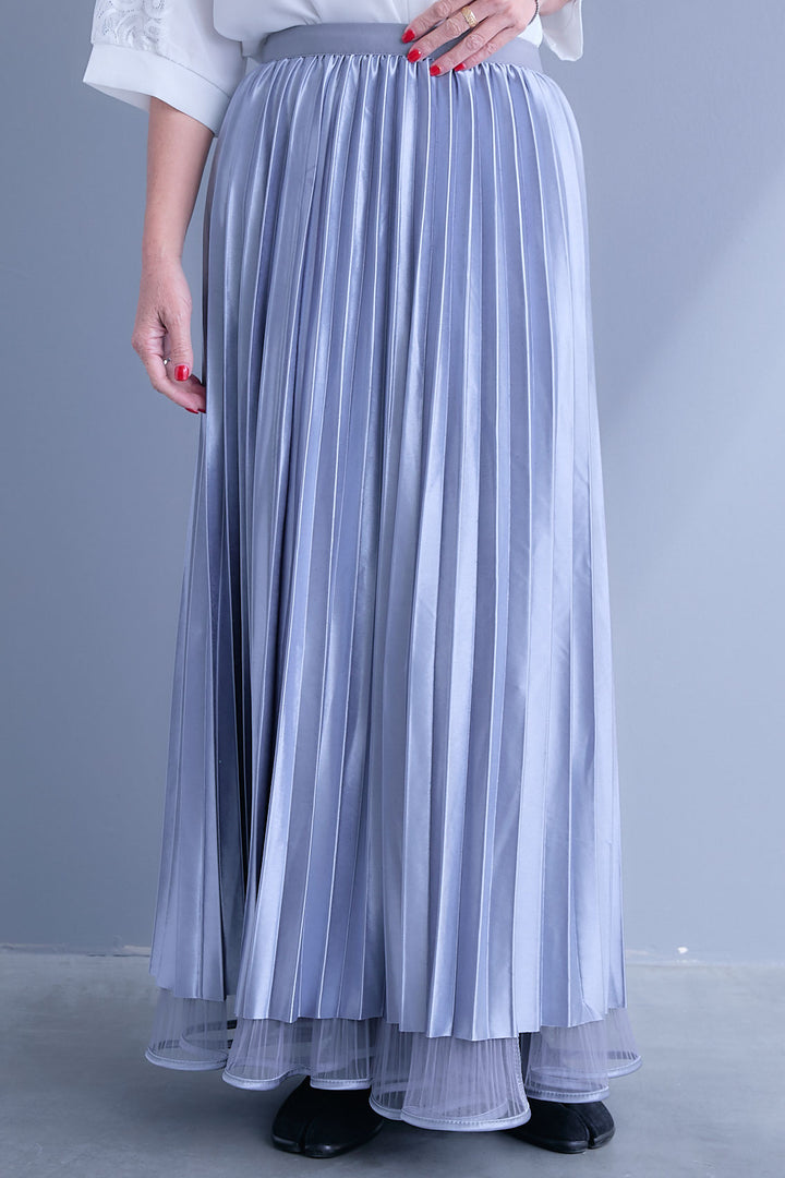 【SET】シアーポプリンダブルテーラードジャケット+ウェーブモチーフスタンドネックブラウス+2WAYラメサテンプリーツ×シアーティアードチュールスカート(3set)