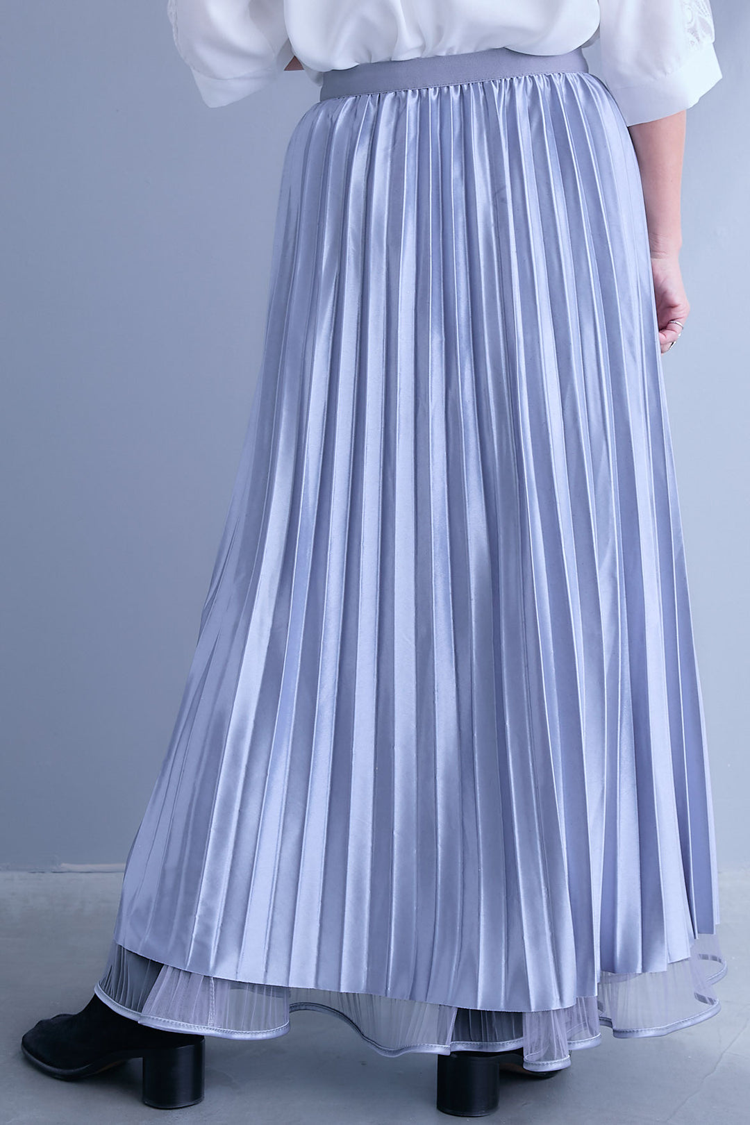 【SET】バルーンスリーブシャツワンピース+2WAYラメサテンプリーツ×シアーティアードチュールスカート(2set)