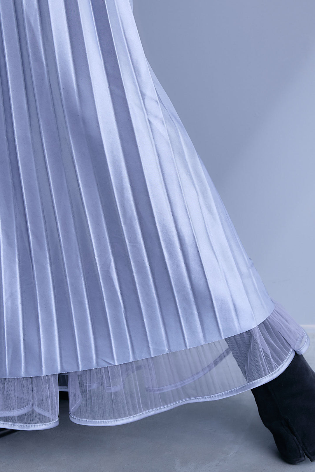 【SET】バルーンスリーブシャツワンピース+2WAYラメサテンプリーツ×シアーティアードチュールスカート(2set)