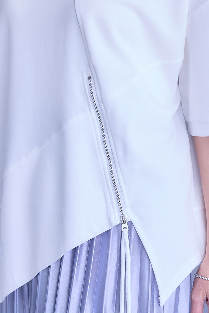 【SET】アシメZIPデザインハーフスリーブトップス+2WAYラメサテンプリーツ×シアーティアードチュールスカート(2set)