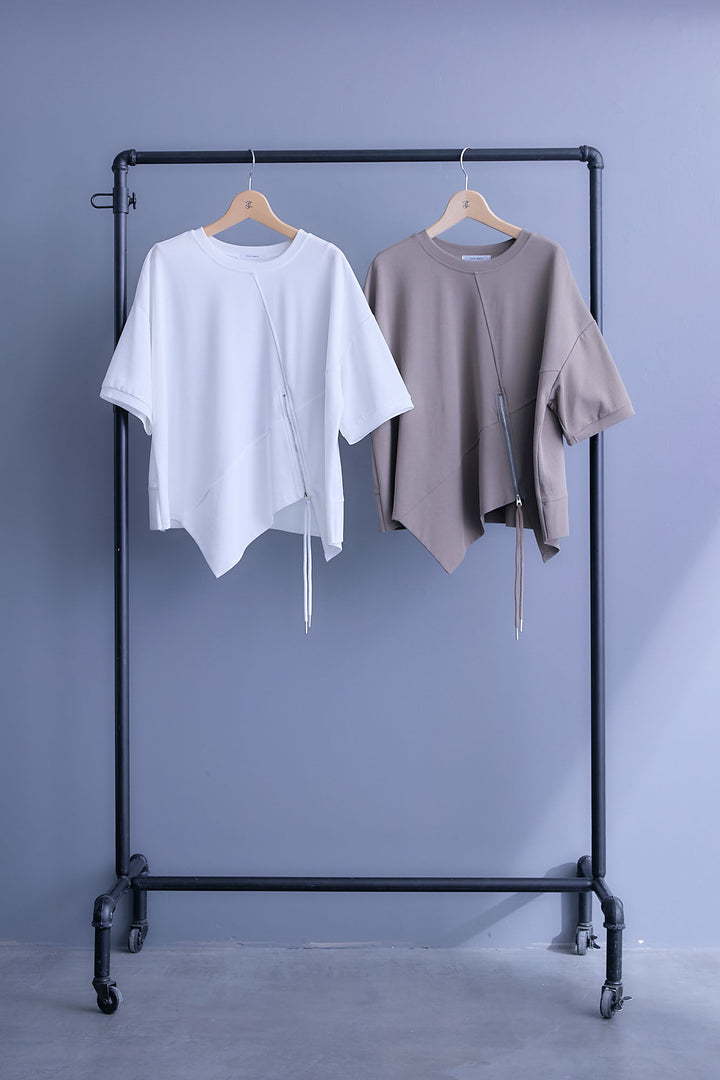 【予約】アシメZIPデザインハーフスリーブトップス