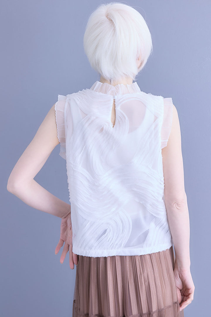 【SET】シアーポプリンダブルテーラードジャケット+ウェーブモチーフスタンドネックブラウス+2WAYラメサテンプリーツ×シアーティアードチュールスカート(3set)