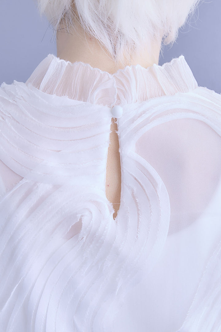 【SET】シアーポプリンダブルテーラードジャケット+ウェーブモチーフスタンドネックブラウス+2WAYラメサテンプリーツ×シアーティアードチュールスカート(3set)