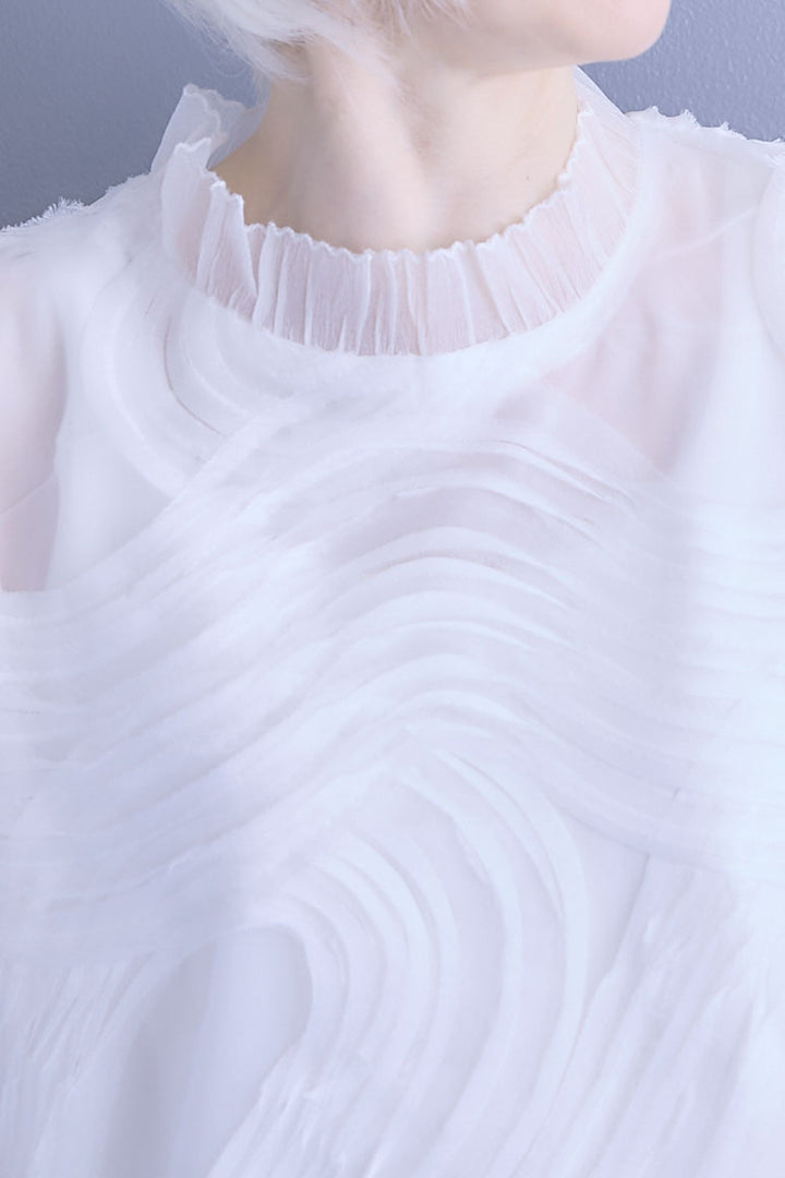 【SET】シアーポプリンダブルテーラードジャケット+ウェーブモチーフスタンドネックブラウス+2WAYラメサテンプリーツ×シアーティアードチュールスカート(3set)