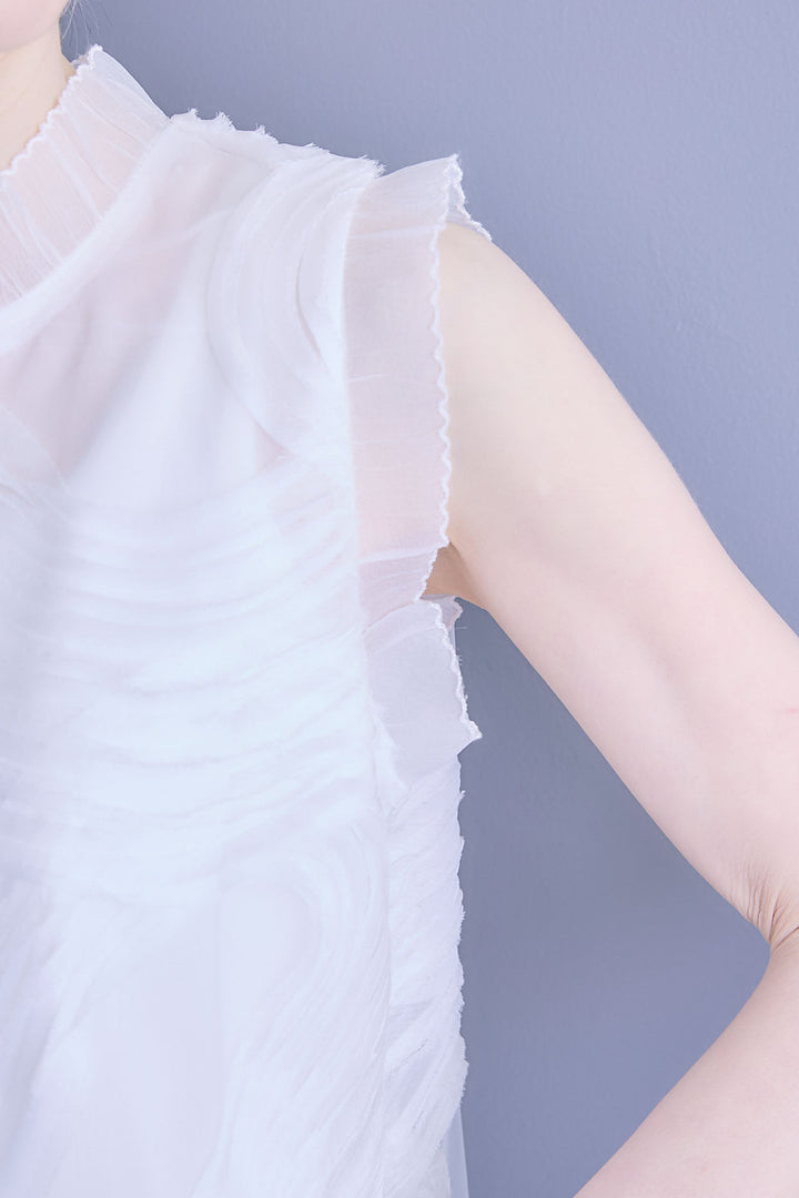 【SET】シアーポプリンダブルテーラードジャケット+ウェーブモチーフスタンドネックブラウス+2WAYラメサテンプリーツ×シアーティアードチュールスカート(3set)