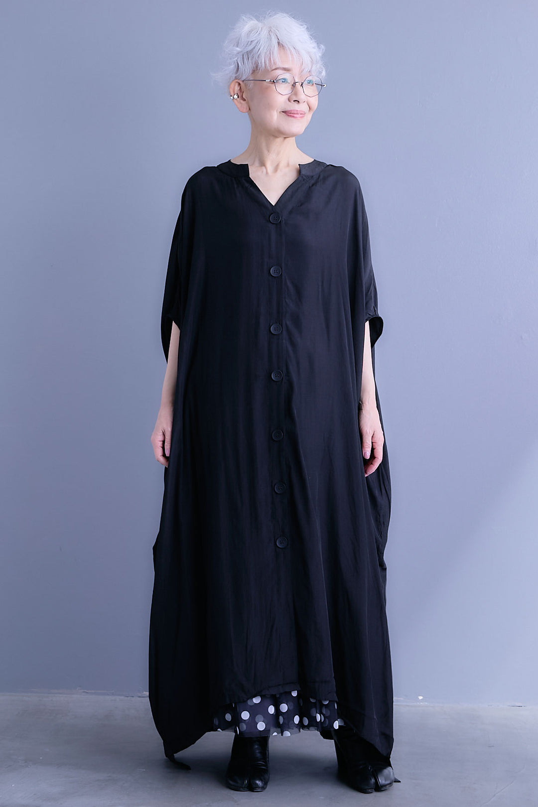 【SET】ドルマンルーズシャツワンピース+ドットチュールフレアスカート(2set)