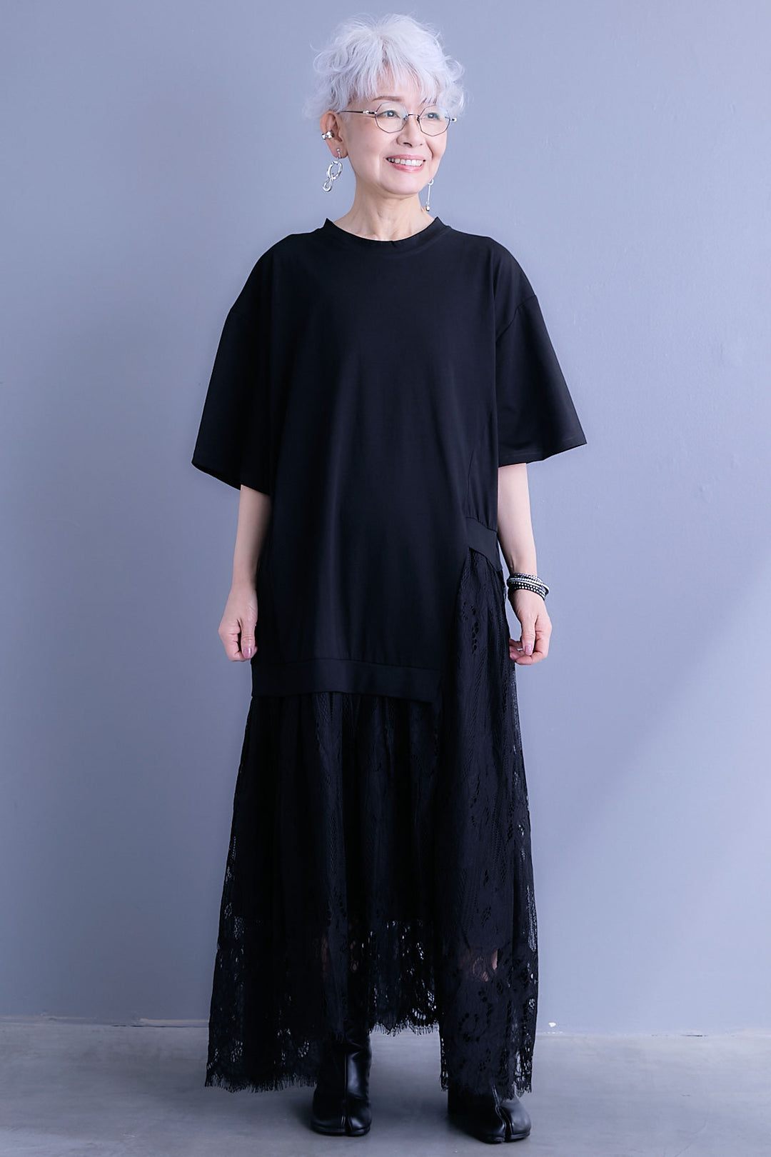 【予約】アシンメトリーレースドッキングTワンピース