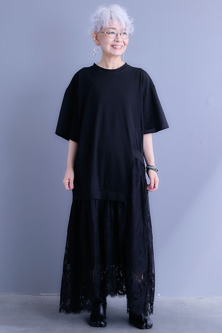 【予約】アシンメトリーレースドッキングTワンピース