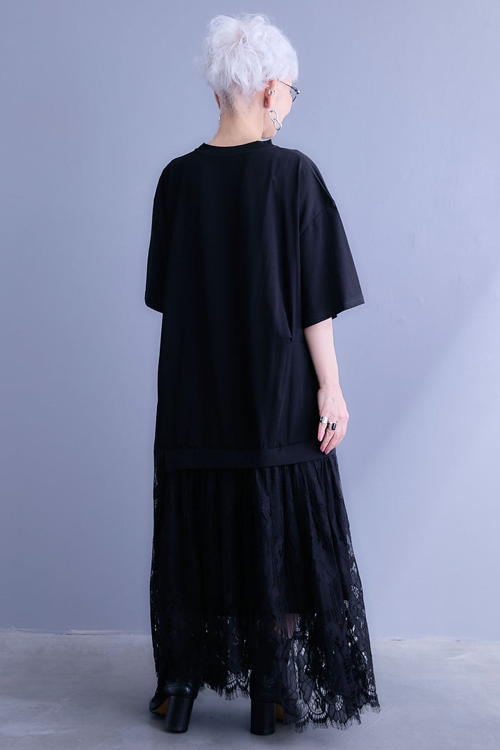 【予約】アシンメトリーレースドッキングTワンピース