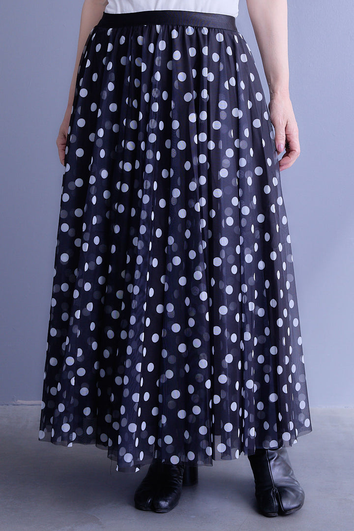 【SET】ドルマンルーズシャツワンピース+ドットチュールフレアスカート(2set)