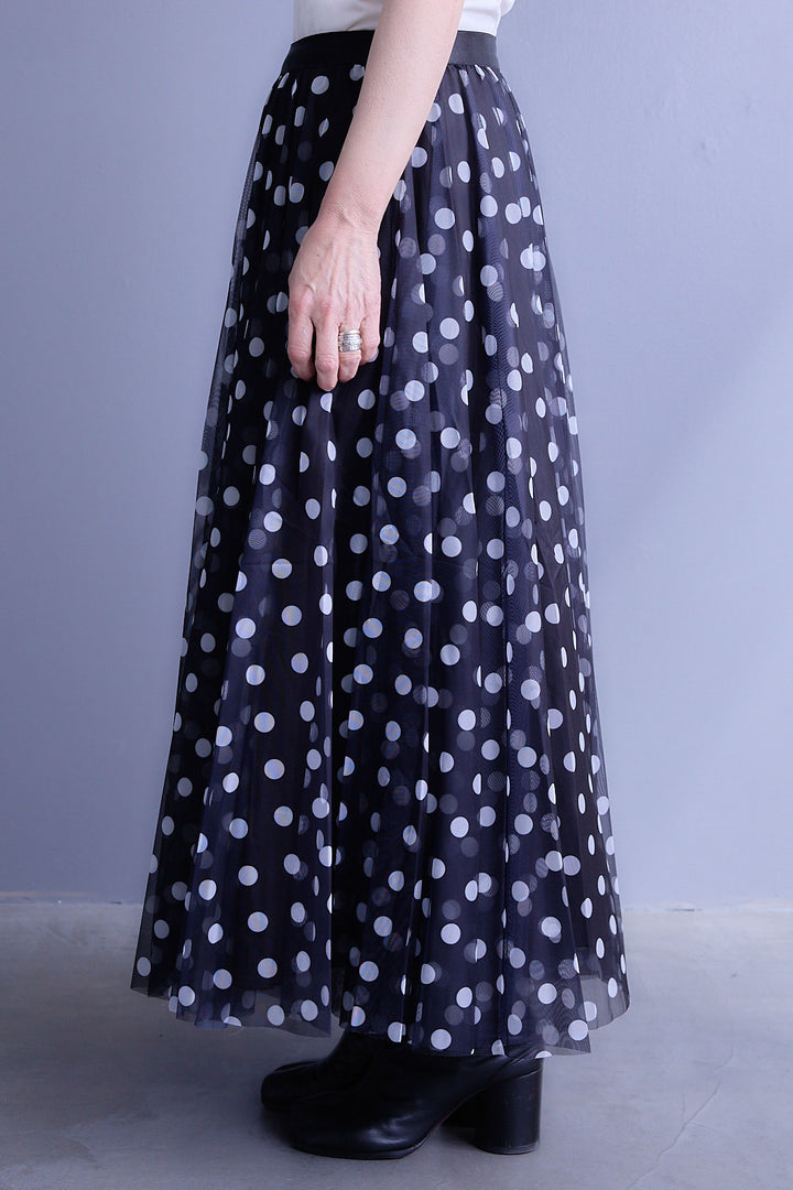 【SET】ドルマンルーズシャツワンピース+ドットチュールフレアスカート(2set)