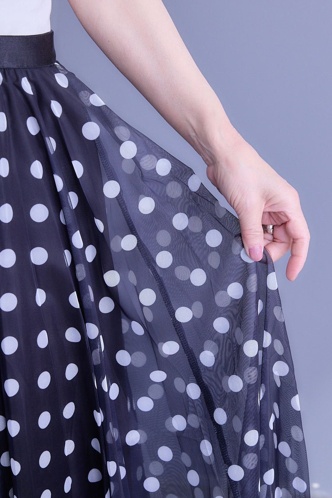 【SET】ドルマンルーズシャツワンピース+ドットチュールフレアスカート(2set)