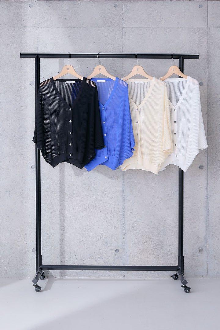 【SET】シアーストライプドルマンメッシュニットカーデ+接触冷感フラワースキッパーノースリーブワンピース(2set)