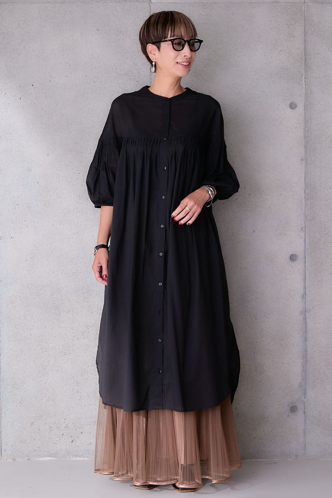 【SET】コットンボイルピンタックエアリーワンピース+2WAYラメサテンプリーツ×シアーティアードチュールスカート(2set)