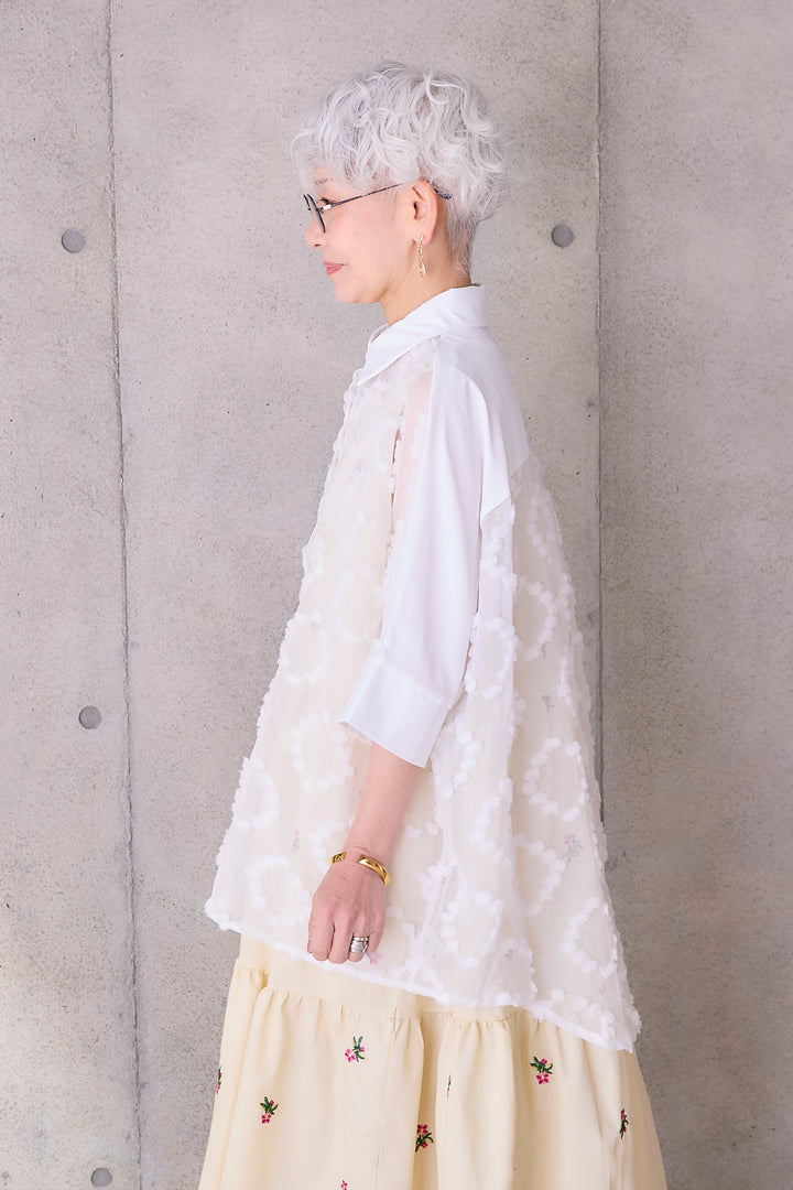 【SET】ポコポコジャガードオーバーサイズブラウス+プチフローラルエンブロイダリーワンピース(2set)