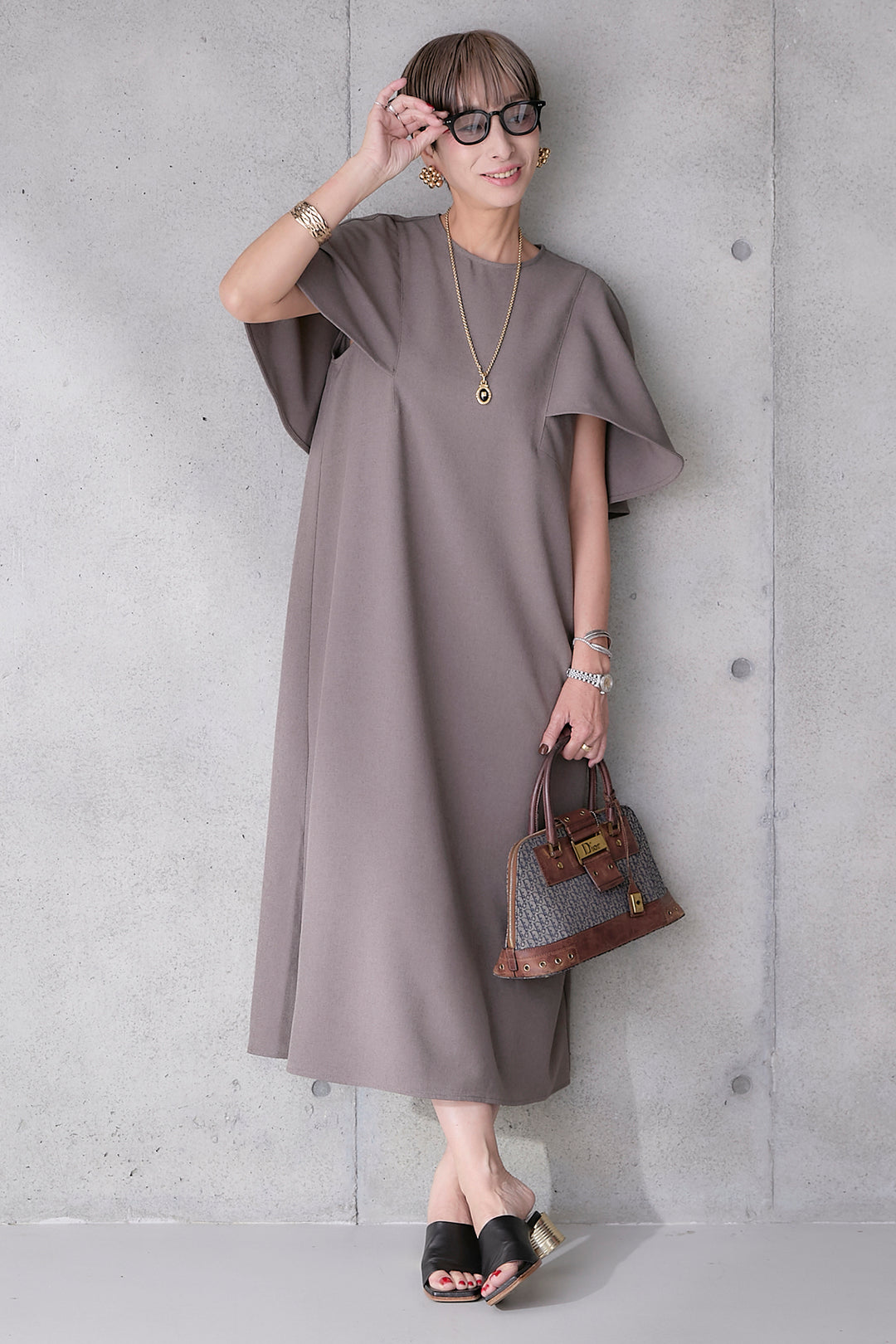 【予約】リネンタッチケープデザインワンピース