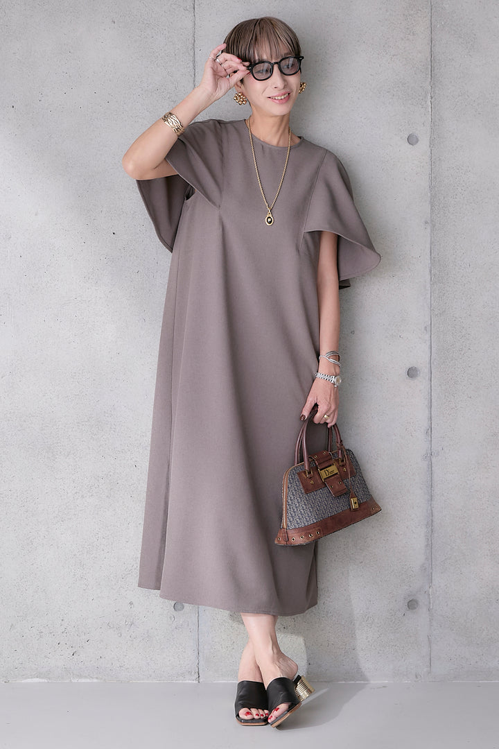 【予約】リネンタッチケープデザインワンピース