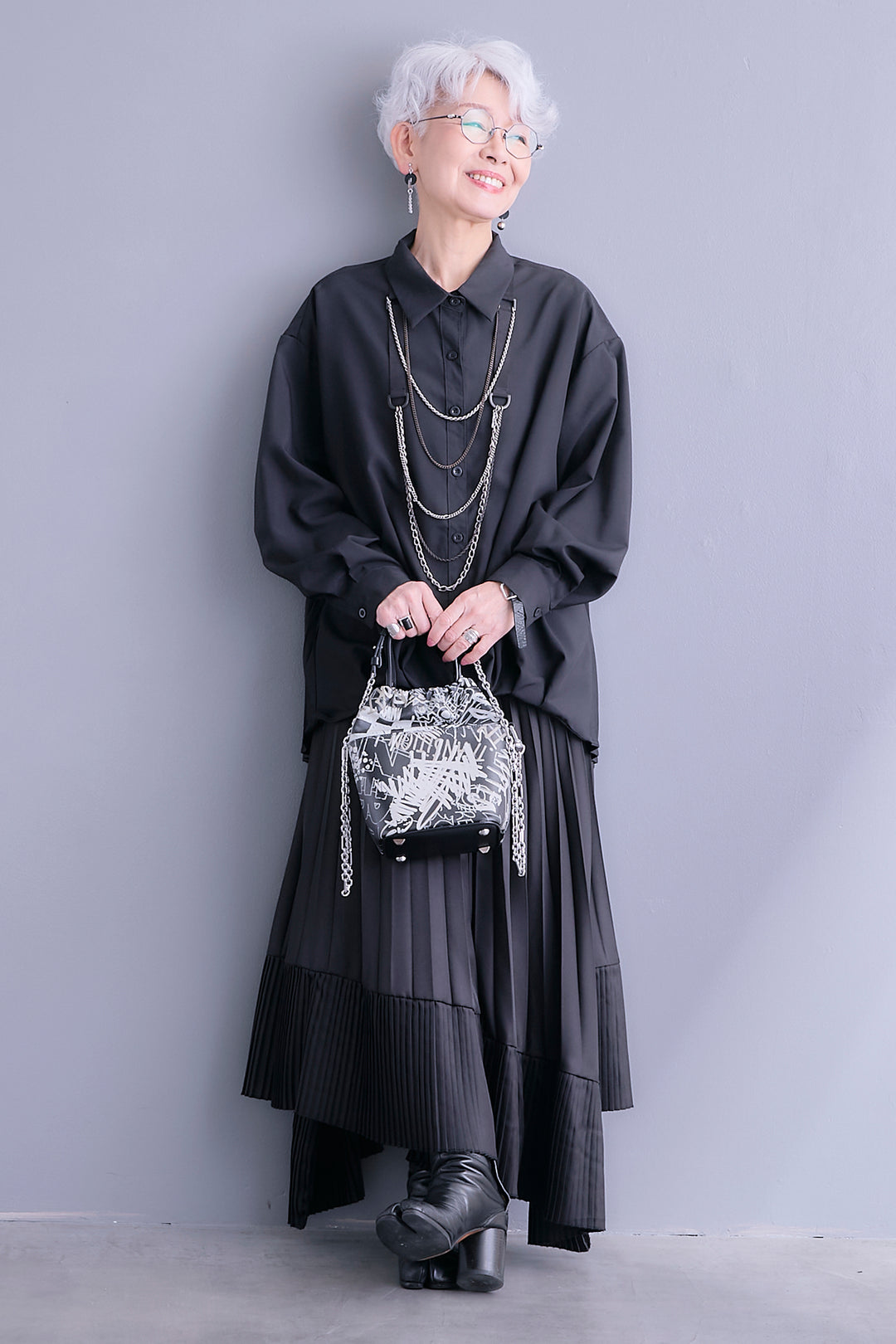 【SET】バックプリーツバルーンブラウス+アシンメトリープリーツスカート(2set)