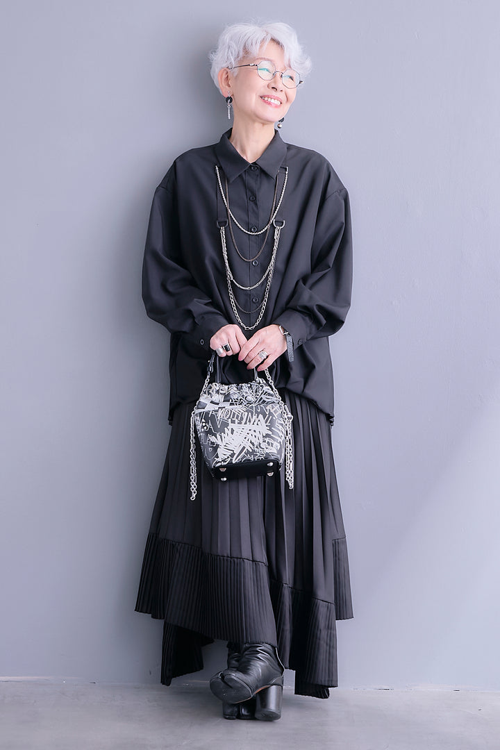 【SET】バックプリーツバルーンブラウス+アシンメトリープリーツスカート(2set)
