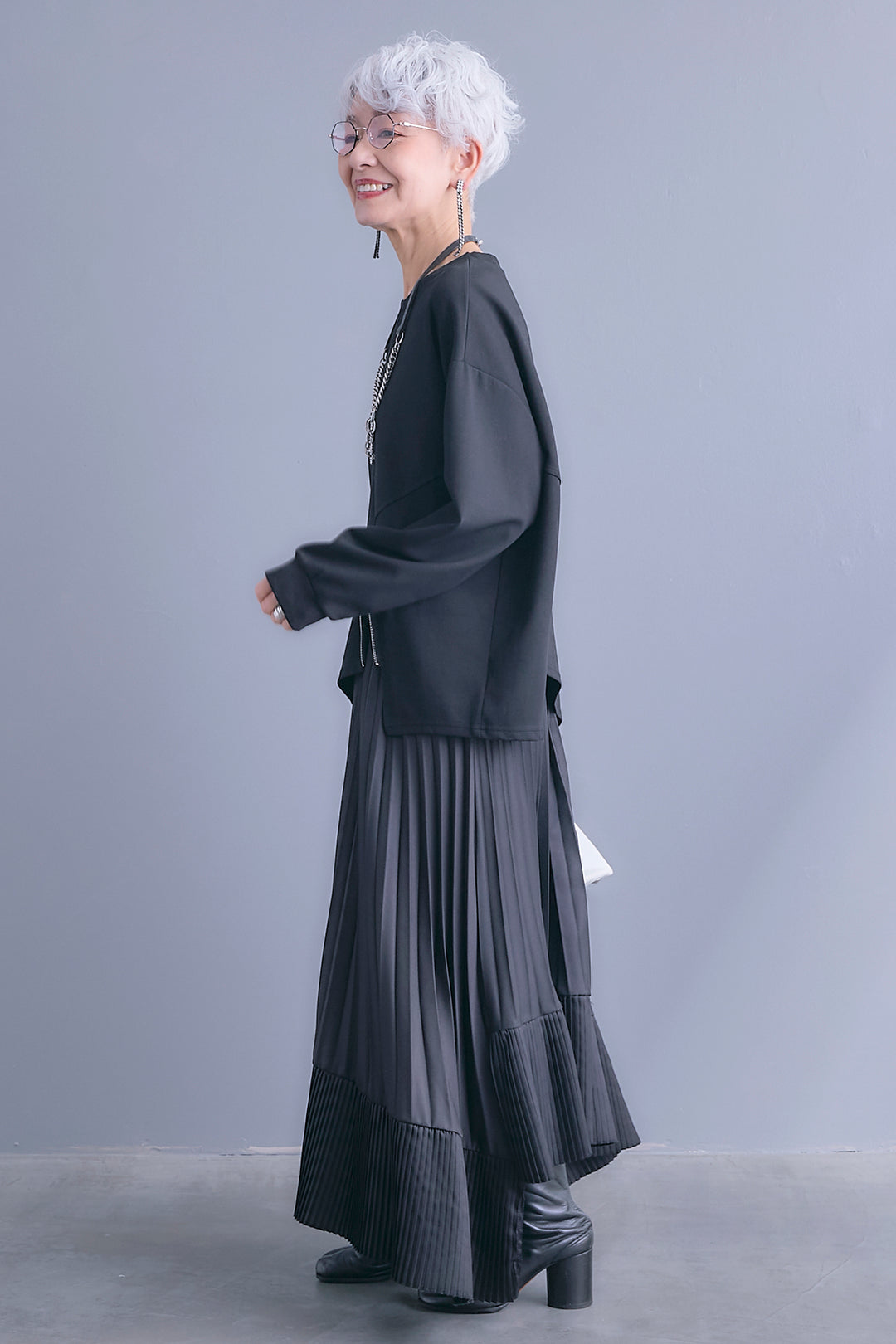 【SET】アシメリングZIPデザインプルオーバー+アシンメトリープリーツスカート(2set)