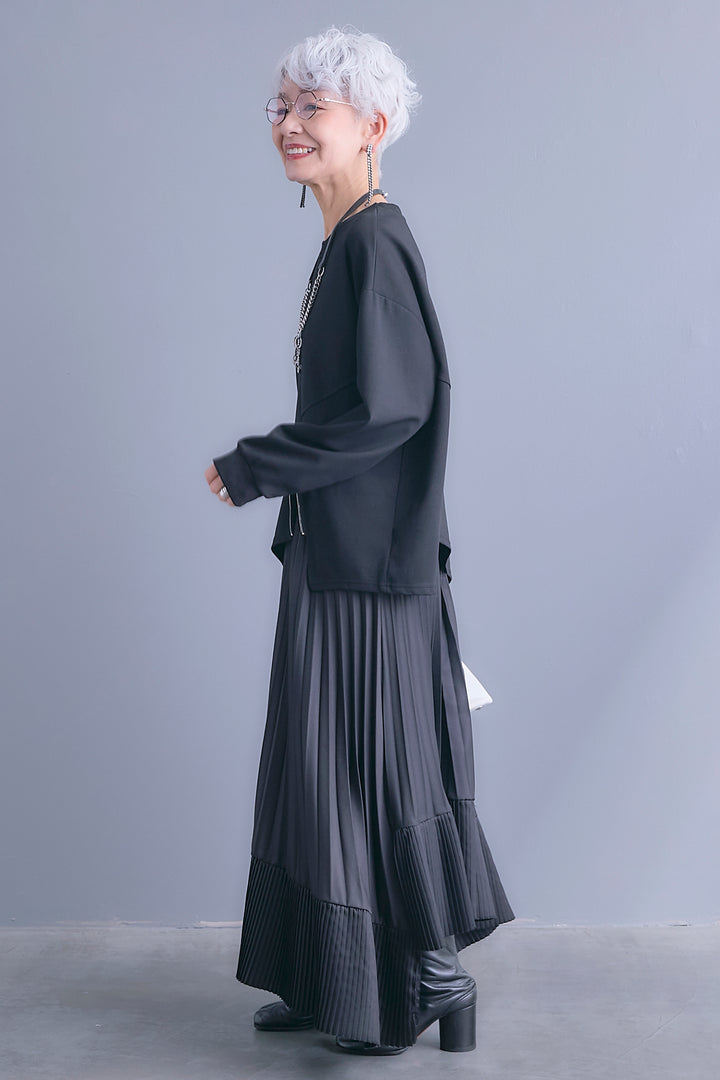 【SET】アシメリングZIPデザインプルオーバー+アシンメトリープリーツスカート(2set)