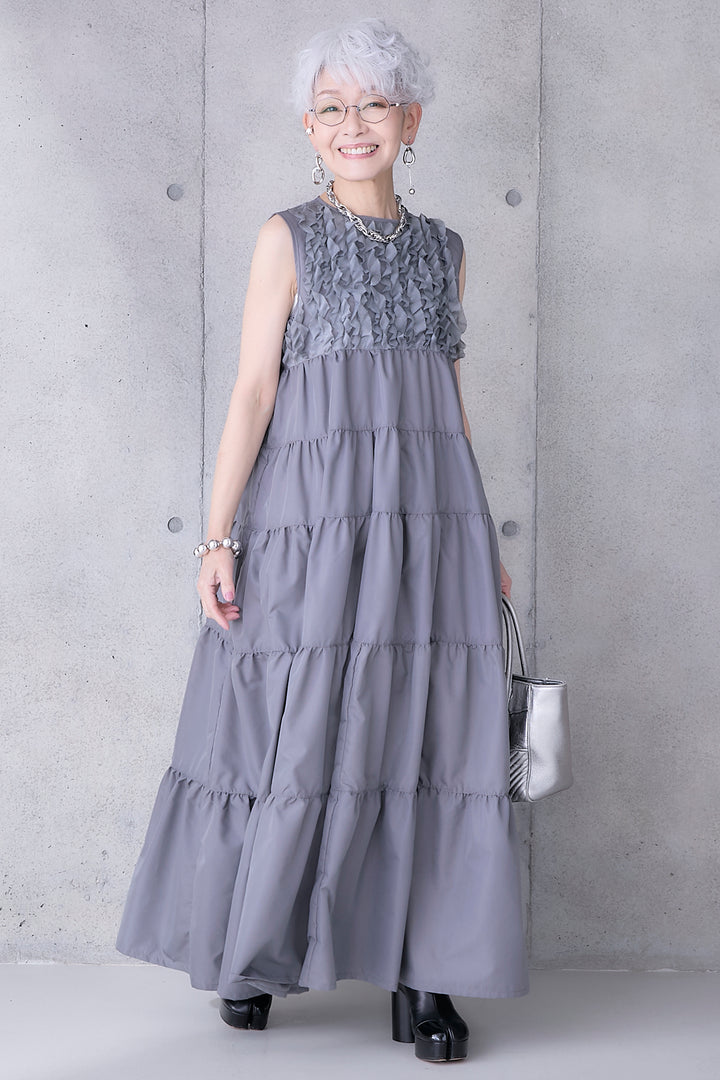 【SET】グロッシーフリルティアードワンピース+グロッシーフリルティアードワンピース(2set)