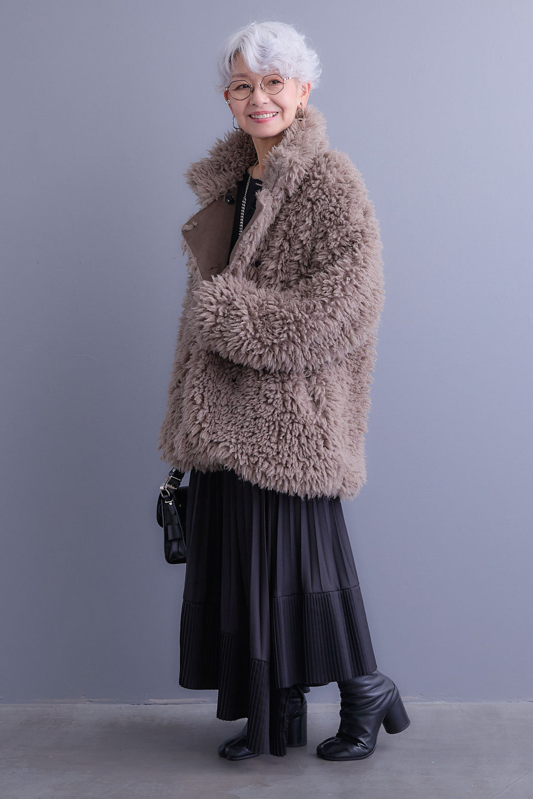 【SET】アシンメトリーロンT+プードルボア2WAYカラーコート+アシンメトリープリーツスカート(3set)