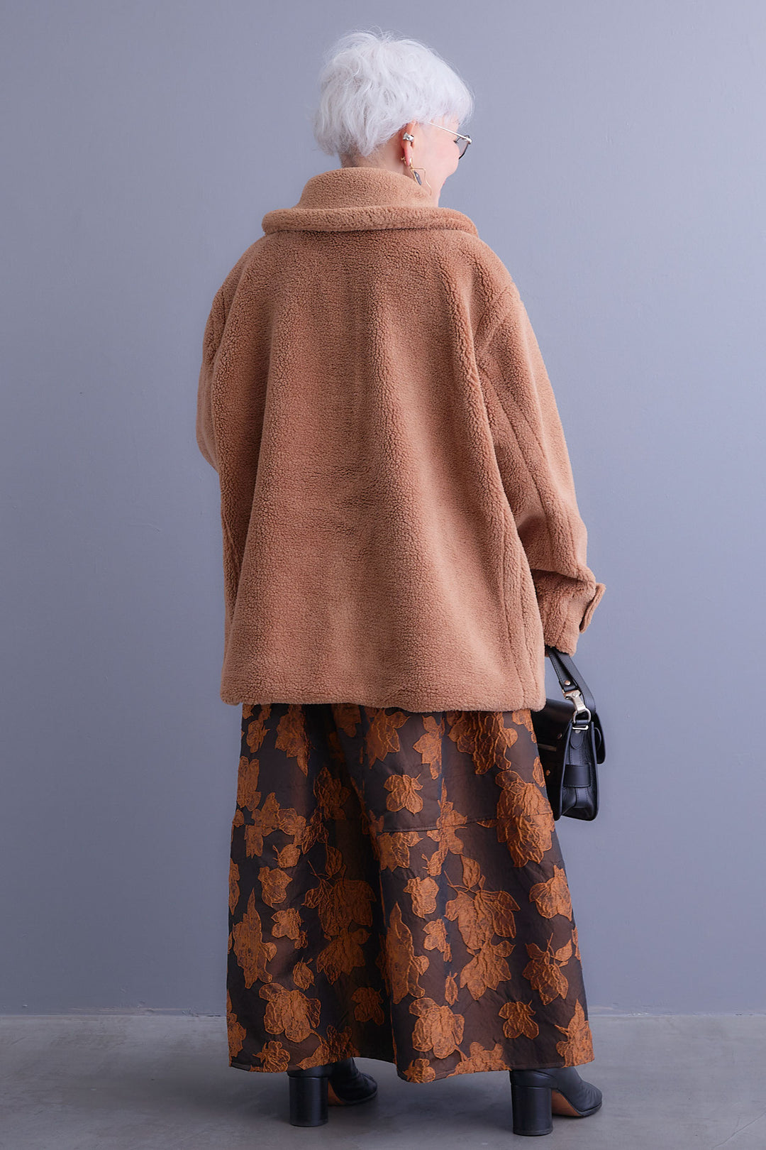 【SET】テディボアフラットカラーコート+ジャガードフラワースカート(2set)