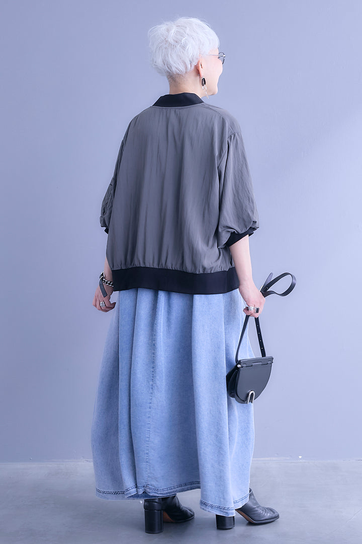 【SET】バルーンハーフスリーブMA-1ジャケット+パウダーシルクヴィンテージデニムワンピース(2set)
