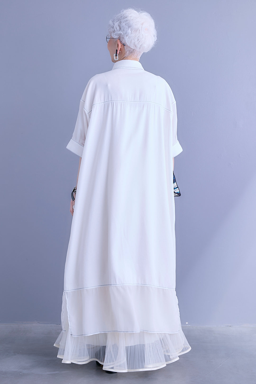 【SET】デニム×シアージョーゼットスリーブシャツワンピース+2WAYラメサテンプリーツ×シアーティアードチュールスカート(2set)