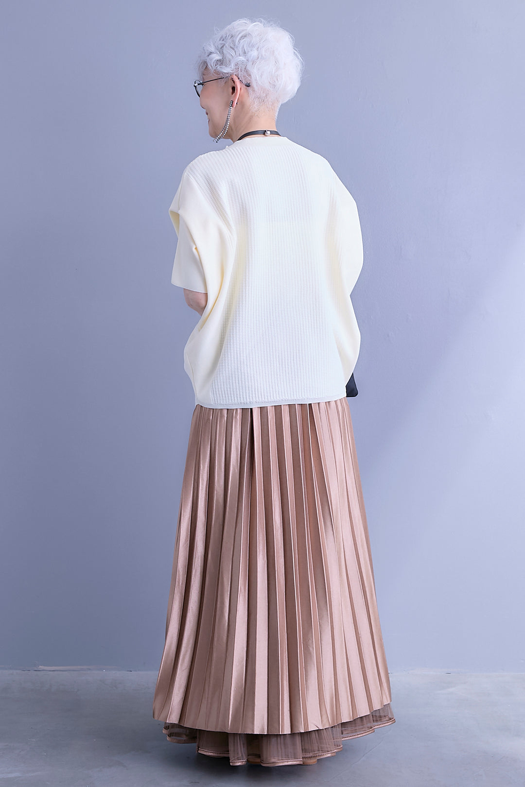 【SET】アップスリーブニットプルオーバー+2WAYラメサテンプリーツ×シアーティアードチュールスカート(2set)