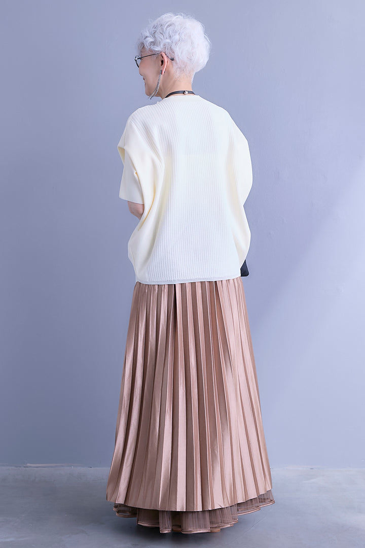 【SET】アップスリーブニットプルオーバー+2WAYラメサテンプリーツ×シアーティアードチュールスカート(2set)