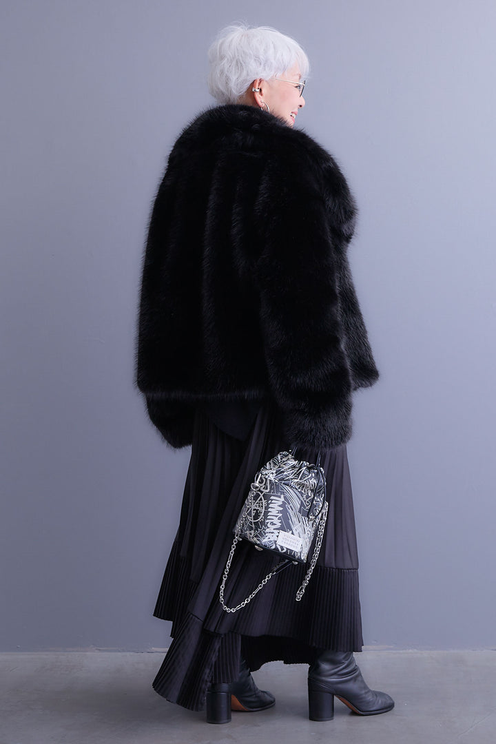 【SET】アシンメトリーロンT+オーバーカラーファーコート+アシンメトリープリーツスカート(3set)