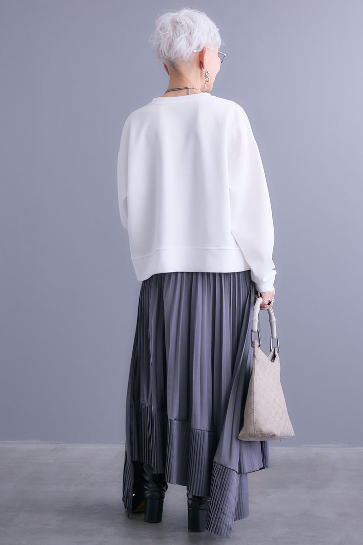 【SET】レイヤードデザインアシンメトリープルオーバー+アシンメトリープリーツスカート(2set)