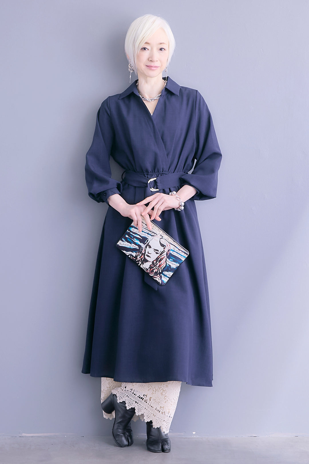 【SET】スキッパーカシュクールシャツワンピース+ケミカルレースパンツ(2set)