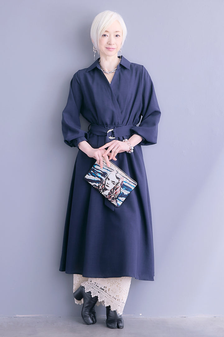 【SET】スキッパーカシュクールシャツワンピース+ケミカルレースパンツ(2set)