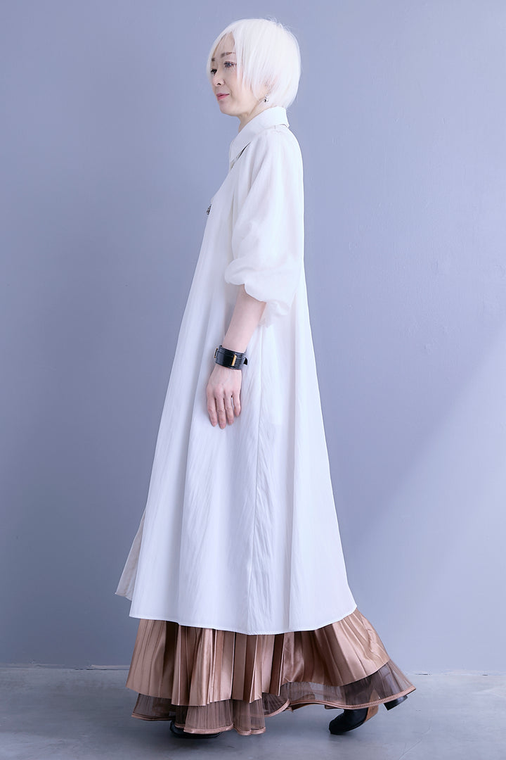 【SET】バルーンスリーブシャツワンピース+2WAYラメサテンプリーツ×シアーティアードチュールスカート(2set)