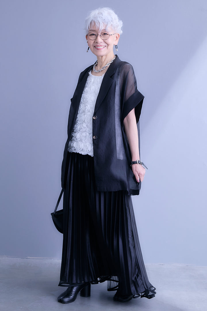 【予約】2WAYラメサテンプリーツ×シアーティアードチュールスカート