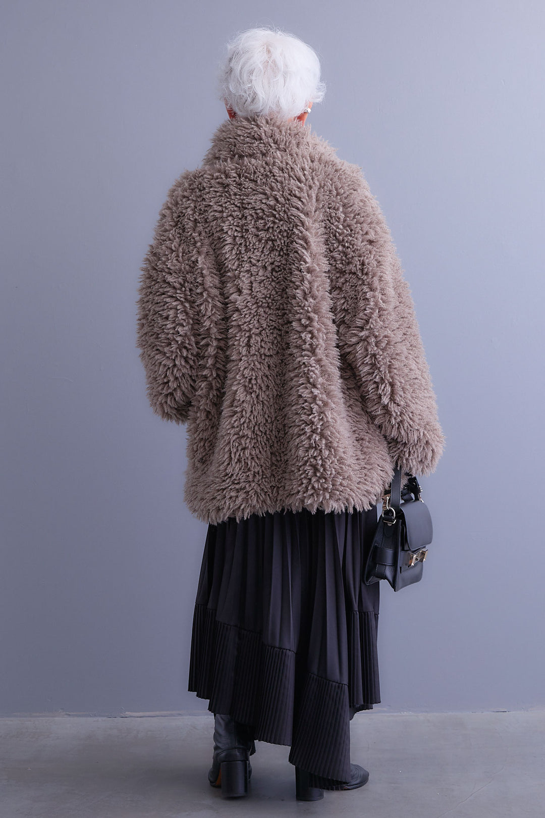 【SET】アシンメトリーロンT+プードルボア2WAYカラーコート+アシンメトリープリーツスカート(3set)