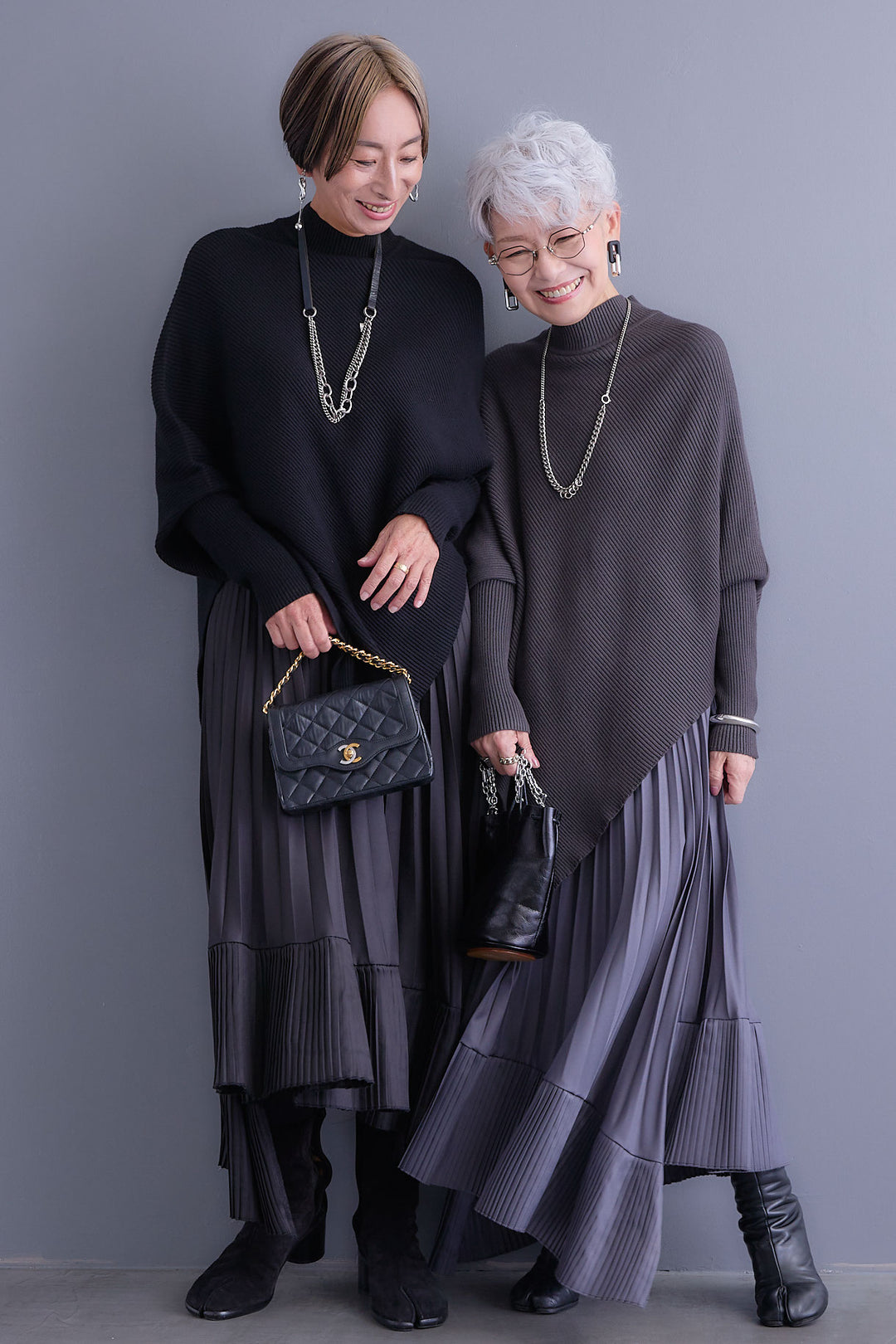 【SET】アシンメトリーオーバーニット+テディボアミディコート+アシンメトリープリーツスカート(3set)