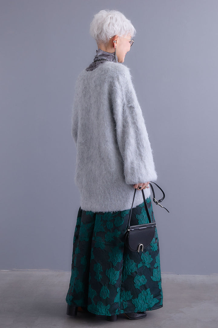 【SET】クラッシュベロアハイネックシアートップス+シャギーVネックニットカーディガン+ジャガードフラワースカート(3set)