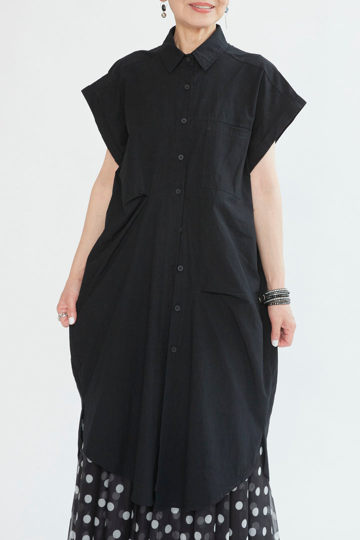 【SET】タックアシンメトリーロングシャツ+ドットチュールフレアスカート(2set)