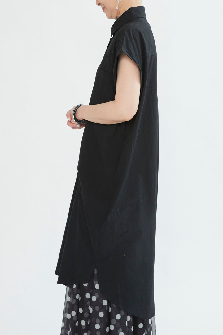 【SET】タックアシンメトリーロングシャツ+ドットチュールフレアスカート(2set)